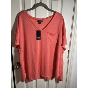 ANA Pocket Linen T-Shirt Womens Size 1X VNeck Sugar Salmon‎ Pink